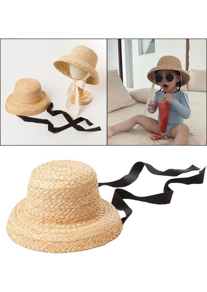 Şık Çocuklar Hasır Şapka Yaz Plaj Güneş Şapka Güneş Koruma Açık Siyah Kravat (Yurt Dışından) fırsatları