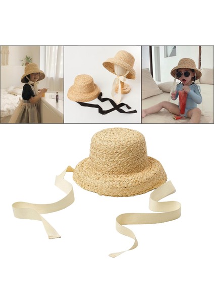Şık Çocuklar Hasır Şapka Yaz Plaj Güneş Şapka Güneş Koruma Açık Beyaz Kravat (Yurt Dışından) fiyatları