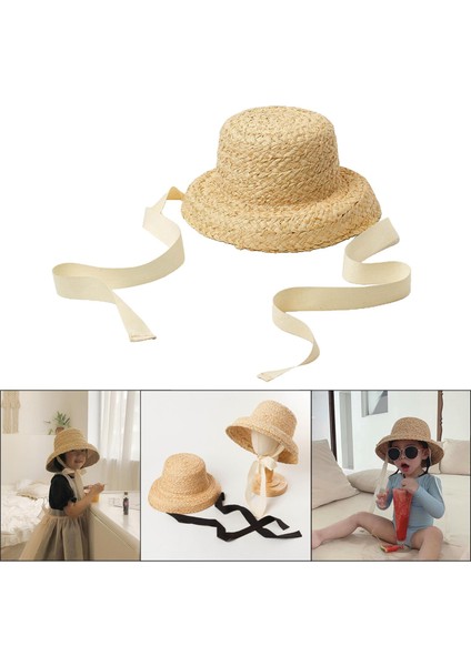 Şık Çocuklar Hasır Şapka Yaz Plaj Güneş Şapka Güneş Koruma Açık Beyaz Kravat (Yurt Dışından) modelleri