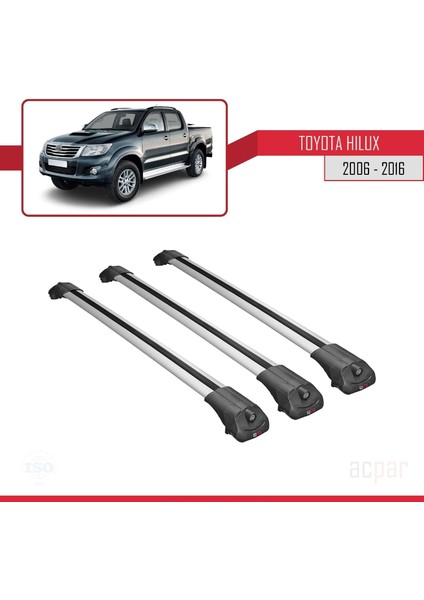 Toyota Hilux 2006-2016 Arası ile Uyumlu Ace-1 Ara Atkı Tavan Barı Gri 3 Adet Bar