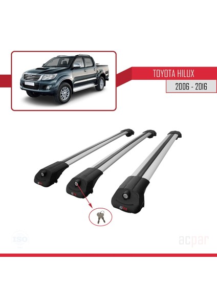Toyota Hilux 2006-2016 Arası ile Uyumlu Ace-1 Ara Atkı Tavan Barı Gri 3 Adet Bar
