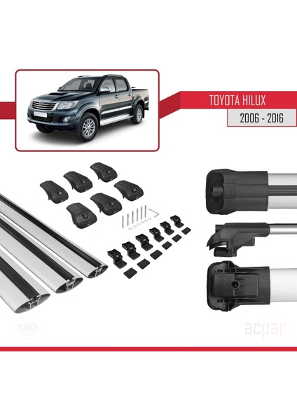 Toyota Hilux 2006-2016 Arası ile Uyumlu Ace-1 Ara Atkı Tavan Barı Gri 3 Adet Bar