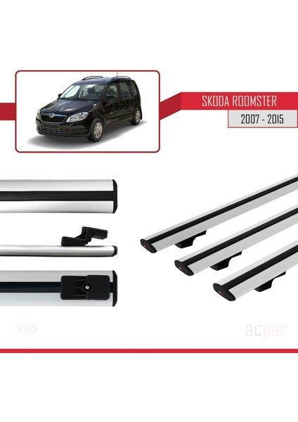 Skoda Roomster 2007-2015 Arası ile Uyumlu Basıc Model Ara Atkı Tavan Barı Gri 3 Adet modelleri