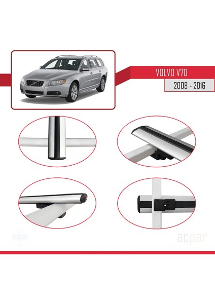 Volvo V70 2008-2016 Arası ile Uyumlu Basıc Model Ara Atkı Tavan Barı Gri 3 Adet fırsatları