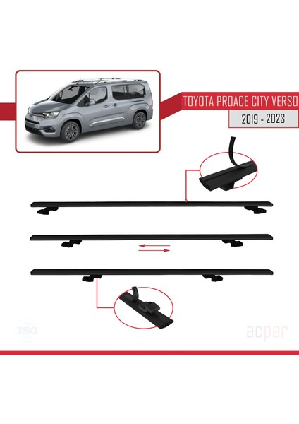 Toyota Proace City Verso 2019 ve Sonrası ile Uyumlu Basıc Model Ara Atkı Tavan Barı Siyah 3 Adet indirimleri