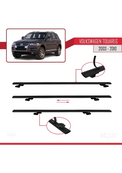 Volkswagen Touareg 2003-2010 Arası ile Uyumlu Basıc Model Ara Atkı Tavan Barı Siyah 3 Adet