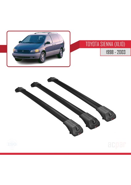 Toyota Sienna (XL10) 1998-2003 Arası ile Uyumlu Ace-1 Ara Atkı Tavan Barı Siyah 3 Adet Bar