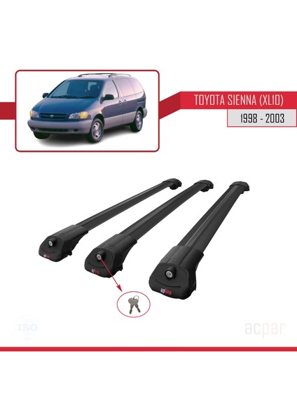 Toyota Sienna (XL10) 1998-2003 Arası ile Uyumlu Ace-1 Ara Atkı Tavan Barı Siyah 3 Adet Bar