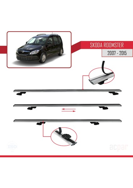 Skoda Roomster 2007-2015 Arası ile Uyumlu Basıc Model Ara Atkı Tavan Barı Gri 3 Adet indirimleri
