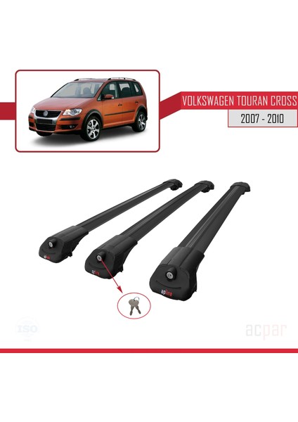 Volkswagen Touran Cross 2007-2010 Arası ile Uyumlu Ace-1 Ara Atkı Tavan Barı Siyah 3 Adet Bar