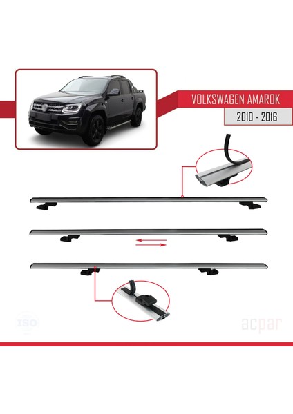 Volkswagen Amarok 2010-2016 Arası ile Uyumlu Basıc Model Ara Atkı Tavan Barı Gri 3 Adet