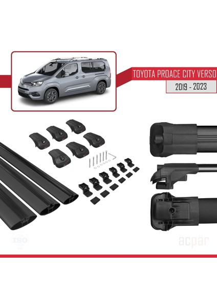 Toyota Proace City Verso 2019 ve Sonrası ile Uyumlu Ace-1 Ara Atkı Tavan Barı Siyah 3 Adet Bar indirimleri