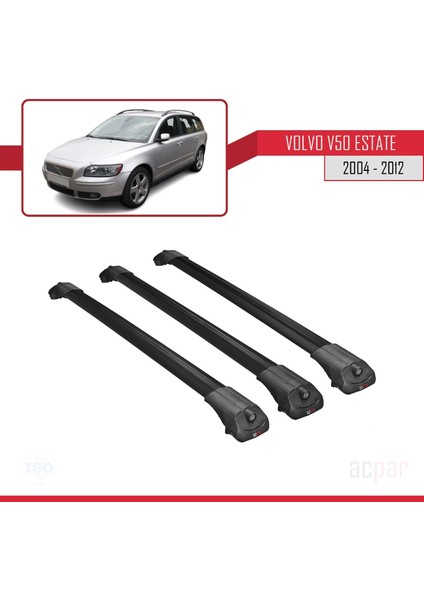 Volvo V50 Estate 2004-2012 Arası ile Uyumlu Ace-1 Ara Atkı Tavan Barı Siyah 3 Adet Bar