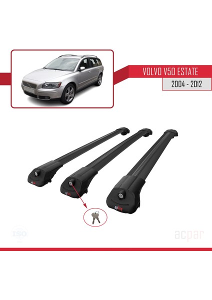 Volvo V50 Estate 2004-2012 Arası ile Uyumlu Ace-1 Ara Atkı Tavan Barı Siyah 3 Adet Bar