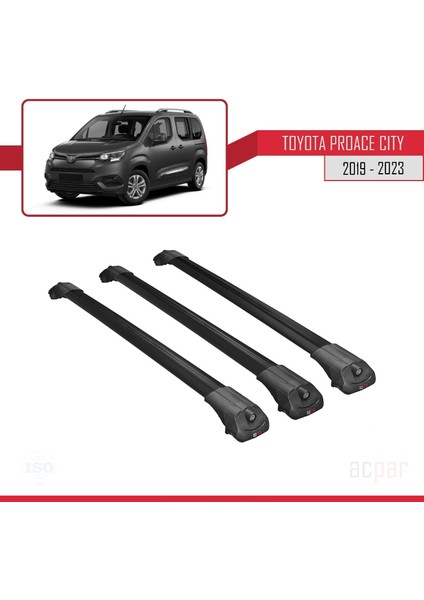 Toyota Proace City 2019 ve Sonrası ile Uyumlu Ace-1 Ara Atkı Tavan Barı Siyah 3 Adet Bar