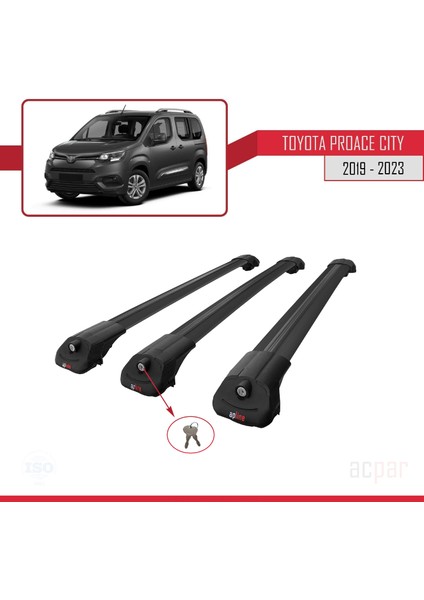 Toyota Proace City 2019 ve Sonrası ile Uyumlu Ace-1 Ara Atkı Tavan Barı Siyah 3 Adet Bar