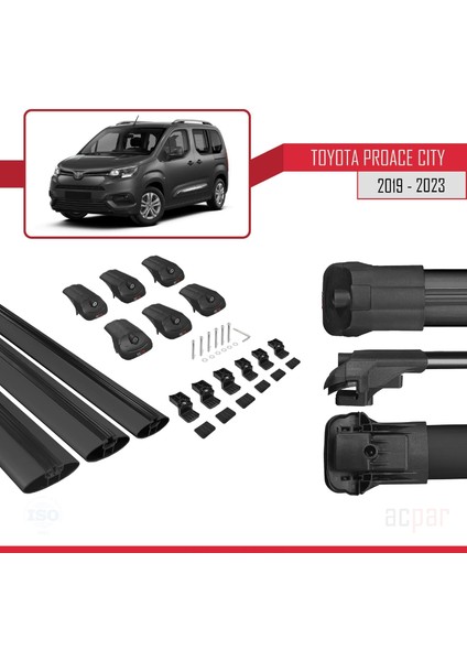 Toyota Proace City 2019 ve Sonrası ile Uyumlu Ace-1 Ara Atkı Tavan Barı Siyah 3 Adet Bar