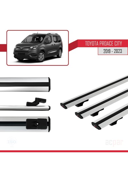 Toyota Proace City 2019 ve Sonrası ile Uyumlu Basıc Model Ara Atkı Tavan Barı Gri 3 Adet