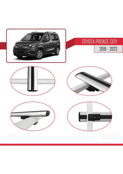 Toyota Proace City 2019 ve Sonrası ile Uyumlu Basıc Model Ara Atkı Tavan Barı Gri 3 Adet