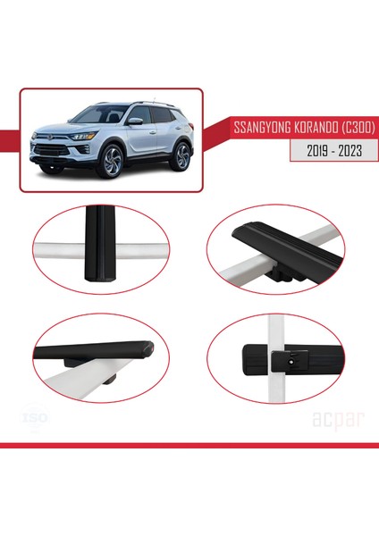 Ssangyong Korando (C300) 2019 ve Sonrası ile Uyumlu Basıc Model Ara Atkı Tavan Barı Siyah 3 Adet