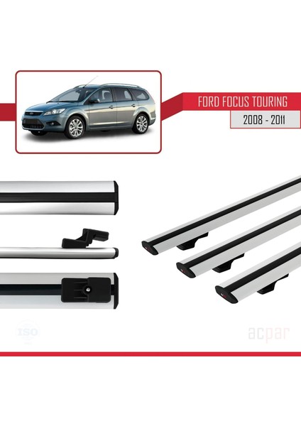 Ford Focus Tourıng 2008-2011 Arası ile Uyumlu Basıc Model Ara Atkı Tavan Barı Gri 3 Adet