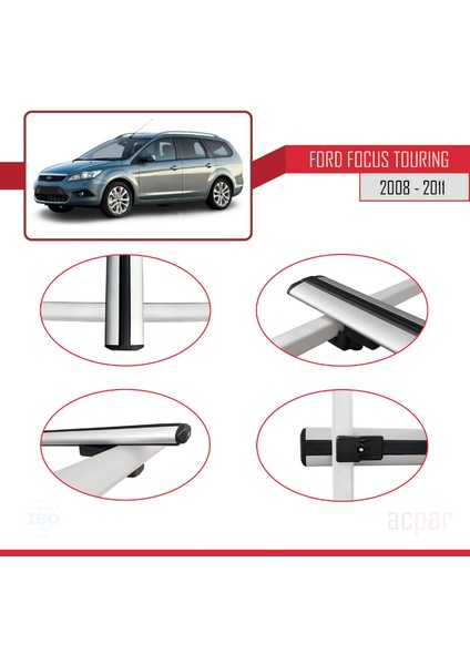 Ford Focus Tourıng 2008-2011 Arası ile Uyumlu Basıc Model Ara Atkı Tavan Barı Gri 3 Adet