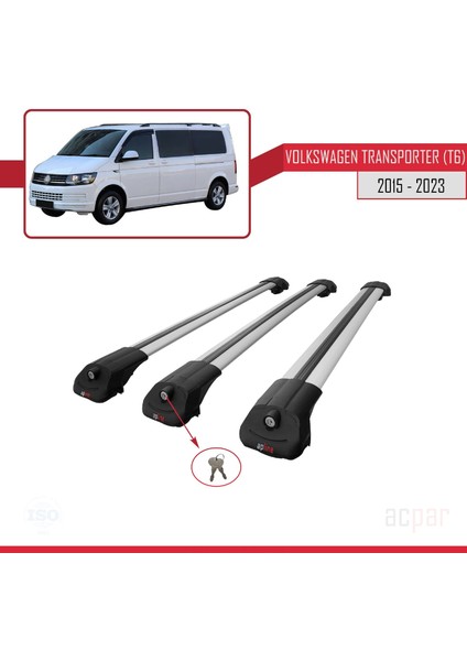 Volkswagen Transporter (T6) 2015 ve Sonrası ile Uyumlu Ace-1 Ara Atkı Tavan Barı Gri 3 Adet Bar
