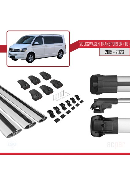 Volkswagen Transporter (T6) 2015 ve Sonrası ile Uyumlu Ace-1 Ara Atkı Tavan Barı Gri 3 Adet Bar