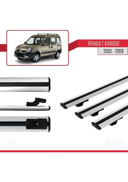 Renault Kangoo 2003-2008 Arası ile Uyumlu Basıc Model Ara Atkı Tavan Barı Gri 3 Adet modelleri