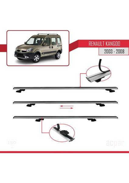 Renault Kangoo 2003-2008 Arası ile Uyumlu Basıc Model Ara Atkı Tavan Barı Gri 3 Adet indirimleri
