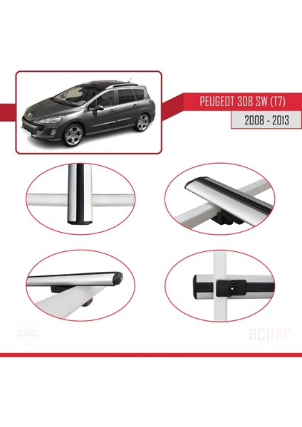 Peugeot 308 Sw (T7) 2008-2013 Arası ile Uyumlu Basıc Model Ara Atkı Tavan Barı Gri 3 Adet