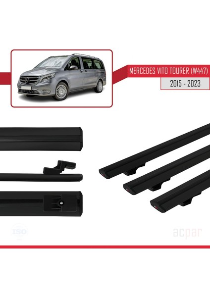Mercedes Vito Tourer (W447) 2015 ve Sonrası ile Uyumlu Basıc Model Ara Atkı Tavan Barı Siyah 3 Adet modelleri