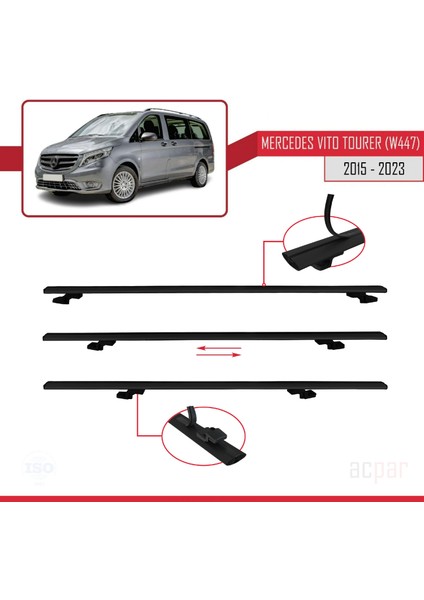 Mercedes Vito Tourer (W447) 2015 ve Sonrası ile Uyumlu Basıc Model Ara Atkı Tavan Barı Siyah 3 Adet indirimleri
