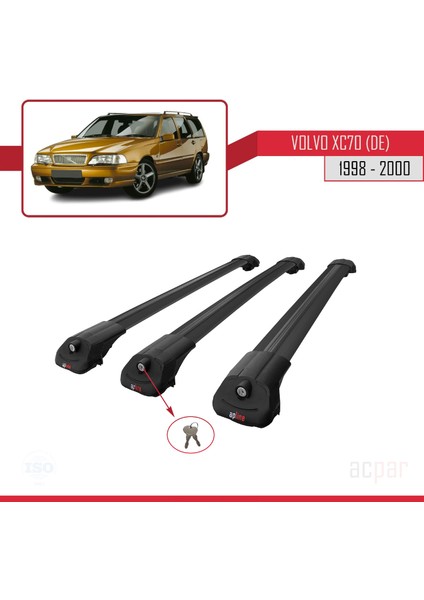 Volvo XC70 (De) 1998-2000 Arası ile Uyumlu Ace-1 Ara Atkı Tavan Barı Siyah 3 Adet Bar