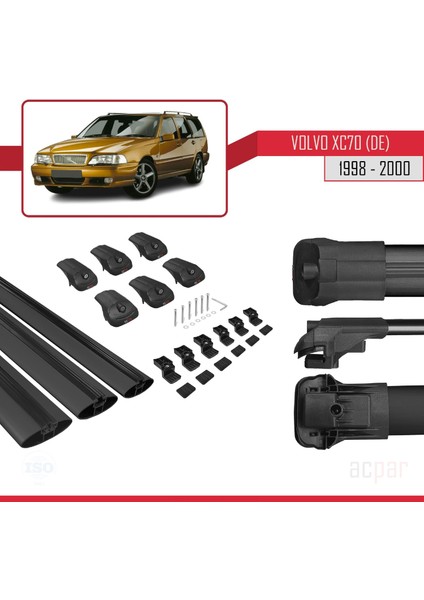 Volvo XC70 (De) 1998-2000 Arası ile Uyumlu Ace-1 Ara Atkı Tavan Barı Siyah 3 Adet Bar