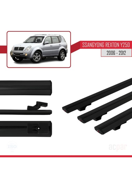 Ssangyong Rexton Y250 2006-2012 Arası ile Uyumlu Basıc Model Ara Atkı Tavan Barı Siyah 3 Adet