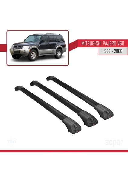 Mitsubishi Pajero (V60) 1999-2006 Arası ile Uyumlu Ace-1 Ara Atkı Tavan Barı Siyah 3 Adet Bar modelleri