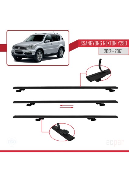 Ssangyong Rexton (Y290) 2012-2017 Arası ile Uyumlu Basıc Model Ara Atkı Tavan Barı Siyah 3 Adet indirimleri