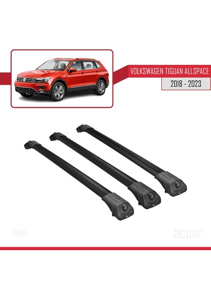 Volkswagen Tiguan Allspace 2018 ve Sonrası ile Uyumlu Ace-1 Ara Atkı Tavan Barı Siyah 3 Adet Bar