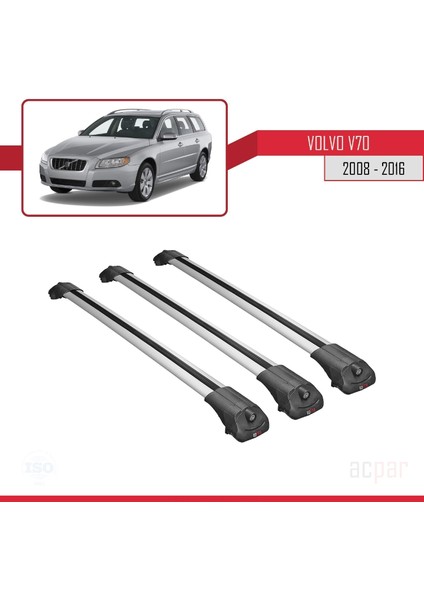 Volvo V70 2008-2016 Arası ile Uyumlu Ace-1 Ara Atkı Tavan Barı Gri 3 Adet Bar modelleri