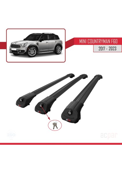 Mini Countryman (F60) 2017 ve Sonrası ile Uyumlu Ace-1 Ara Atkı Tavan Barı Siyah 3 Adet Bar