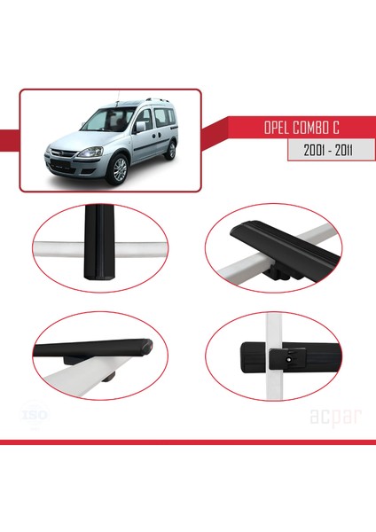 Opel Combo (C) 2001-2011 Arası ile Uyumlu Basıc Model Ara Atkı Tavan Barı Siyah 3 Adet