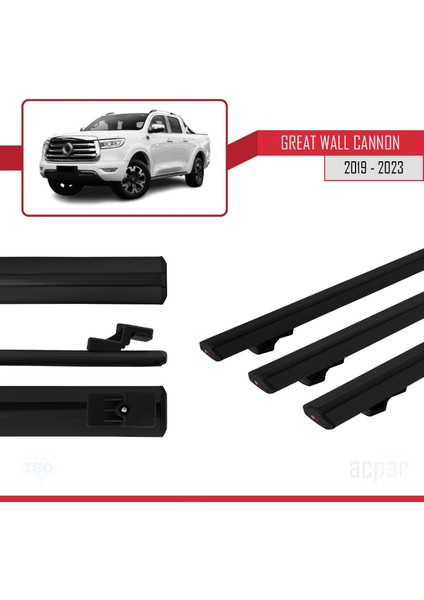 Great Wall Cannon 2019 ve Sonrası ile Uyumlu Basıc Model Ara Atkı Tavan Barı Siyah 3 Adet modelleri