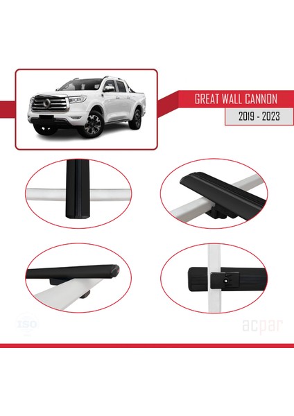 Great Wall Cannon 2019 ve Sonrası ile Uyumlu Basıc Model Ara Atkı Tavan Barı Siyah 3 Adet fırsatları