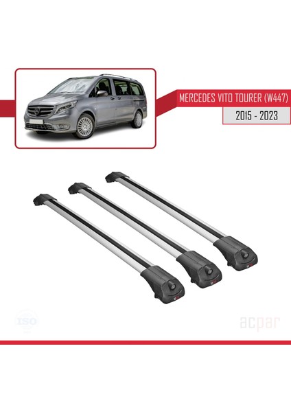 Mercedes Vito Tourer (W447) 2015 ve Sonrası ile Uyumlu Ace-1 Ara Atkı Tavan Barı Gri 3 Adet Bar