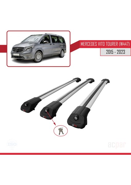 Mercedes Vito Tourer (W447) 2015 ve Sonrası ile Uyumlu Ace-1 Ara Atkı Tavan Barı Gri 3 Adet Bar