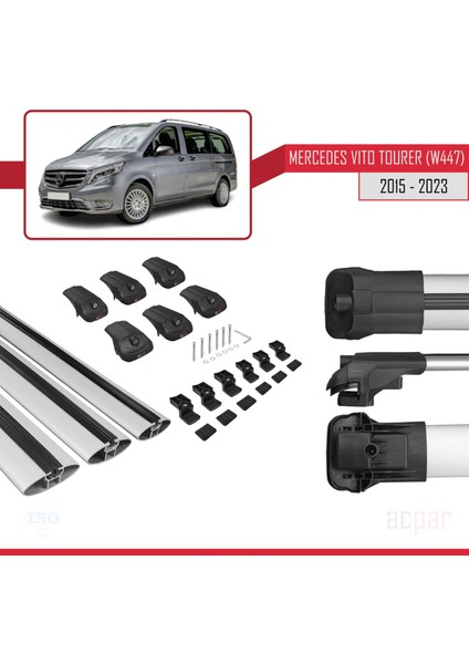 Mercedes Vito Tourer (W447) 2015 ve Sonrası ile Uyumlu Ace-1 Ara Atkı Tavan Barı Gri 3 Adet Bar