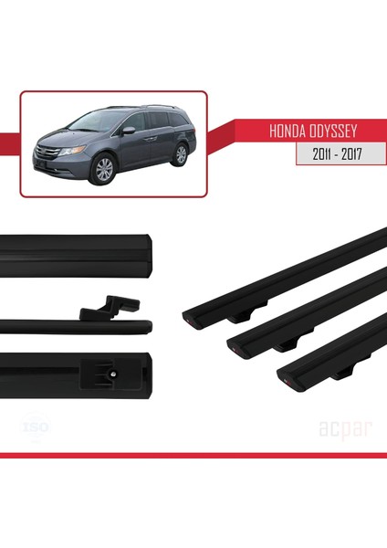 Honda Odyssey 2011-2017 Arası ile Uyumlu Basıc Model Ara Atkı Tavan Barı Siyah 3 Adet