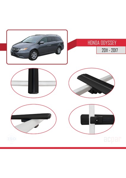 Honda Odyssey 2011-2017 Arası ile Uyumlu Basıc Model Ara Atkı Tavan Barı Siyah 3 Adet