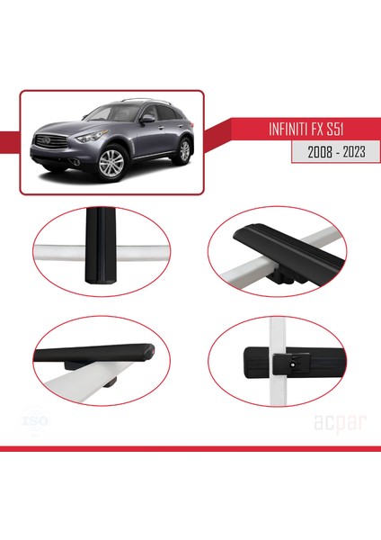 Infiniti Fx S51 2008 ve Sonrası ile Uyumlu Basıc Model Ara Atkı Tavan Barı Siyah 3 Adet